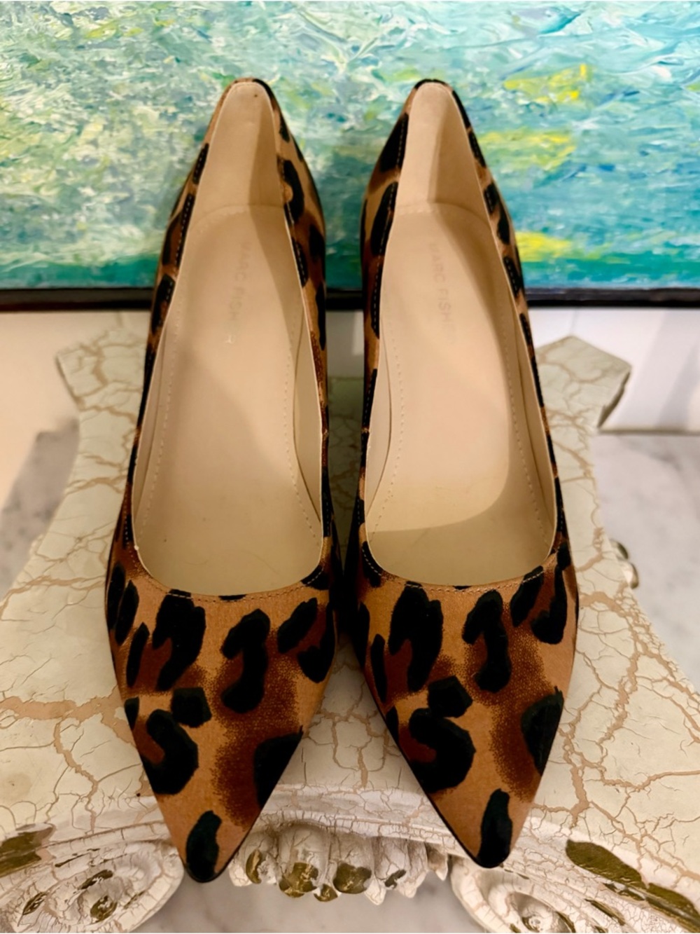 Marc Fisher Leopard Print Pointed Toe Pumps - Brown/Black
